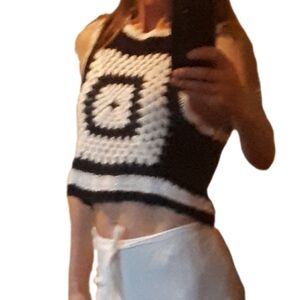 New Zara Blue and White Crochet Crop Top